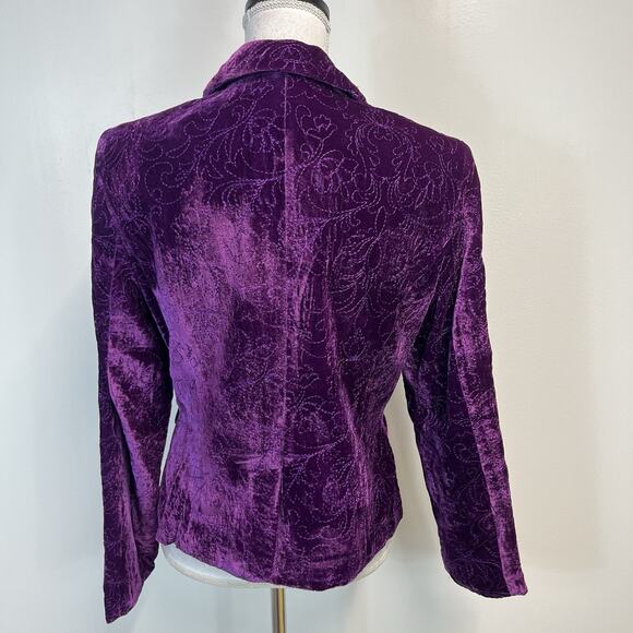 Bandolino Velvet Embroidered Blazer Jacket Women's Size 10 Purple Boho Peasant - Picture 7 of 8